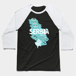 Serbia Illustrated Map Baseball T-Shirt